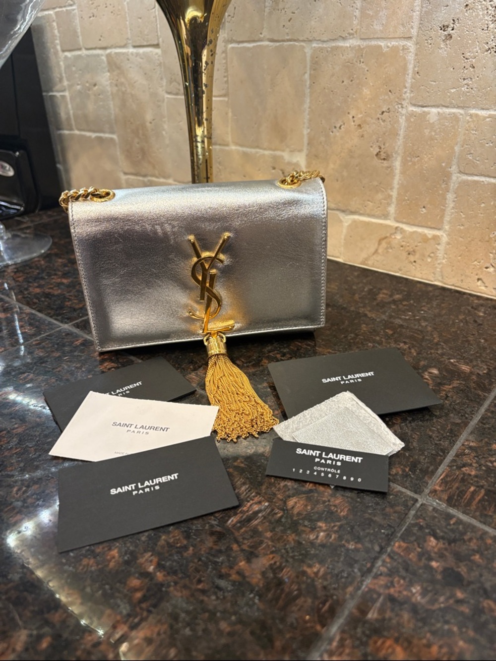 Saint Laurent Dust Bag Mini Kate Tassel Dust Bag Metallic new condition $2500 - Picture 3 of 14
